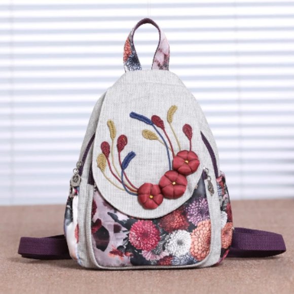 Fashion Floral Pattern Women Multifunction Backpack Chinese Style Knitted Embroi